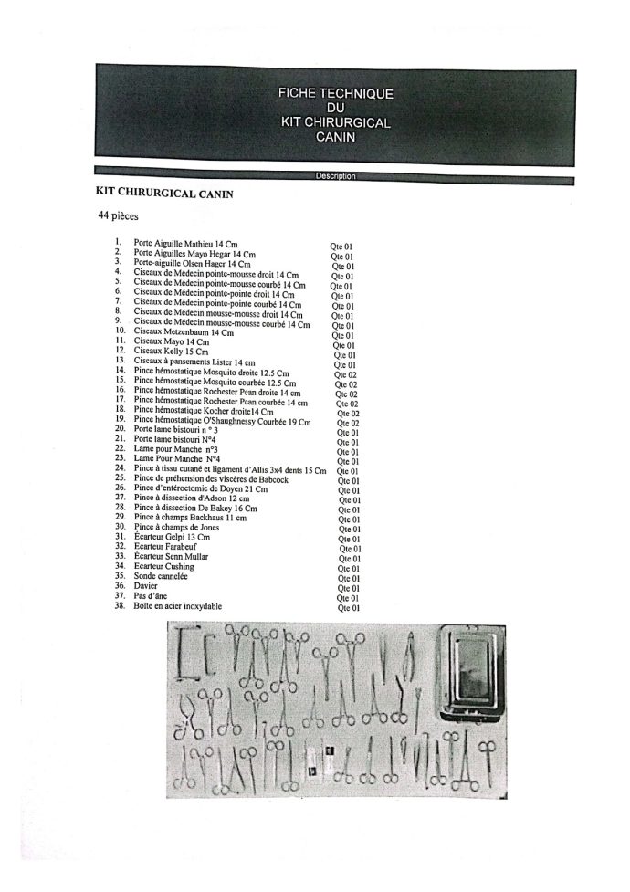 KIT CHIRURGICAL 44 PCS CANIN / FELINE