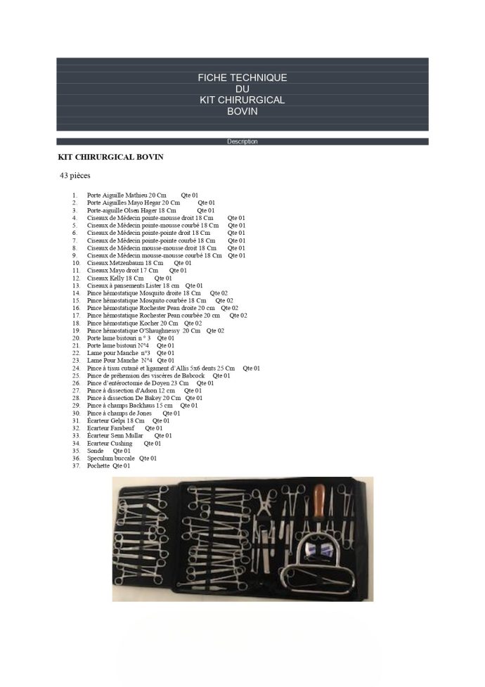 ⁦KIT CHIRURGICAL 43 PCS POUR BOVIN⁩ - الصورة ⁦2⁩