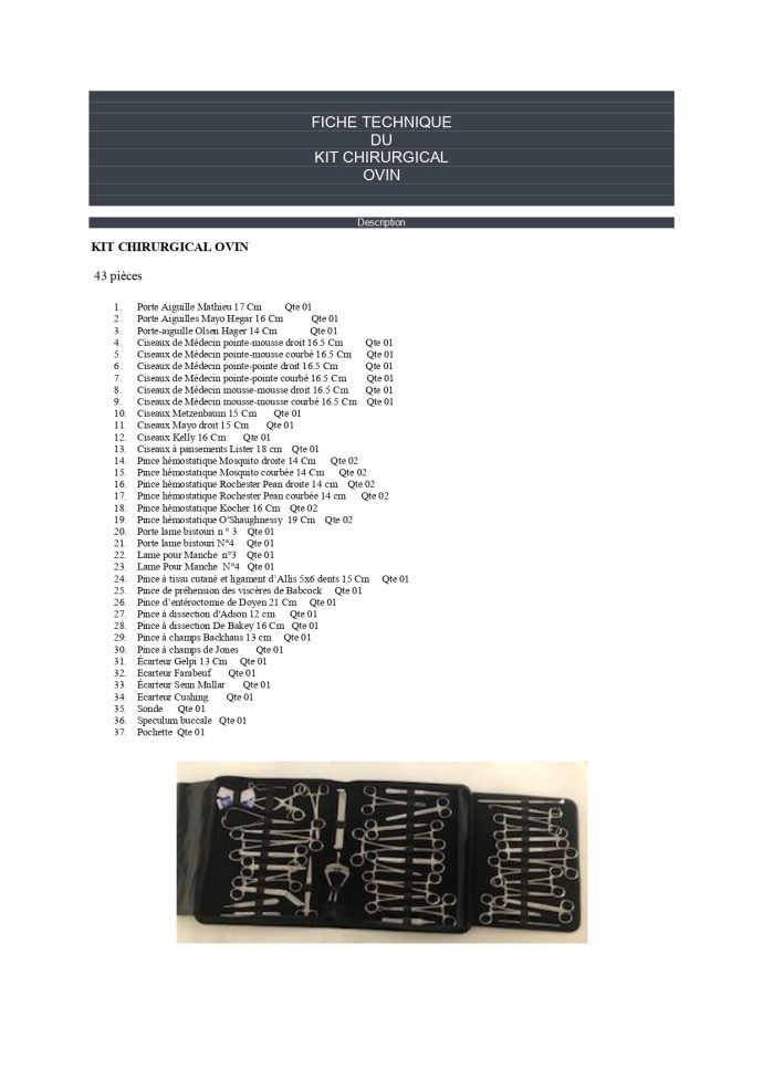 ⁦KIT CHIRURGICAL 43 PCS POUR OVIN⁩ - الصورة ⁦2⁩