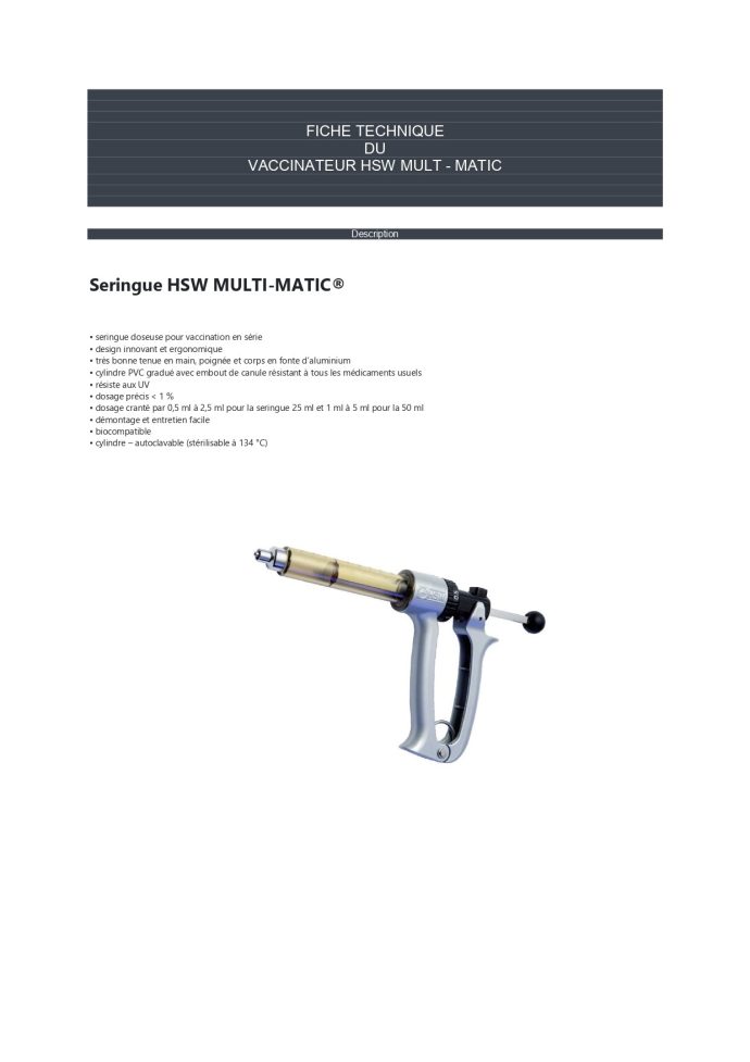 ⁦VACCINATEUR HSX MULTI-MATIC 50 CC⁩ - الصورة ⁦2⁩